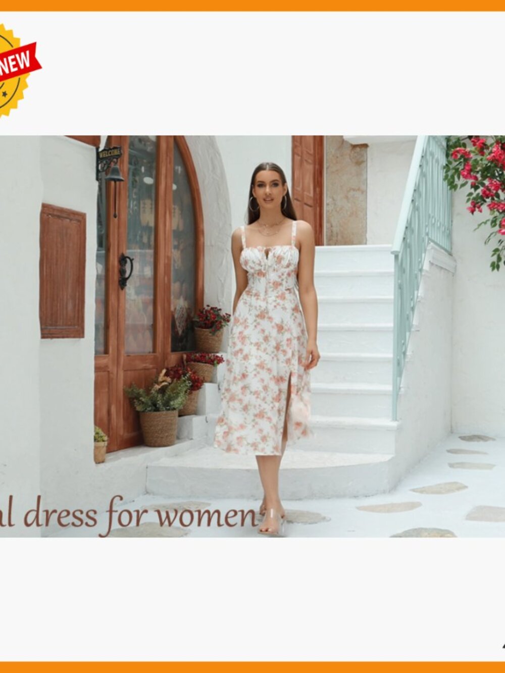 Summer Corset Midi Dress Floral Lace Up A-Line Casual Sundress - Picture 7 of 7